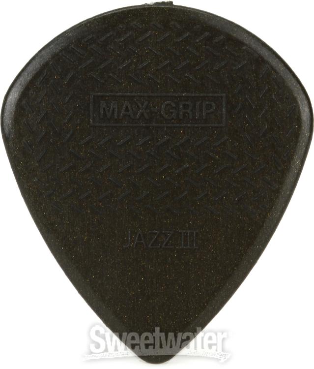 Dunlop 471P3C Carbon Fiber MaxGrip Jazz III Black Guitar Picks 6Pack