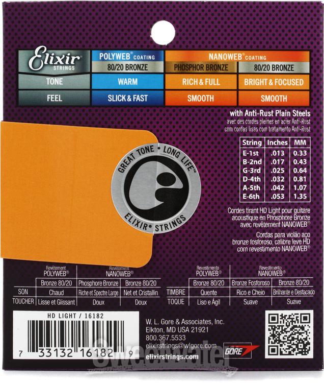 Elixir Strings 16182 NanoPhosphor Bronze HD Acoustic Guitar Strings