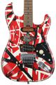 Click to learn more about the EVH Striped Series Frankenstein Relic - Red/Black/White