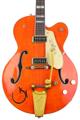 Click to learn more about the Gretsch G6120-55 Nashville Chet Atkins Masterbuilt Hollowbody Electric Guitar - Gretsch Orange