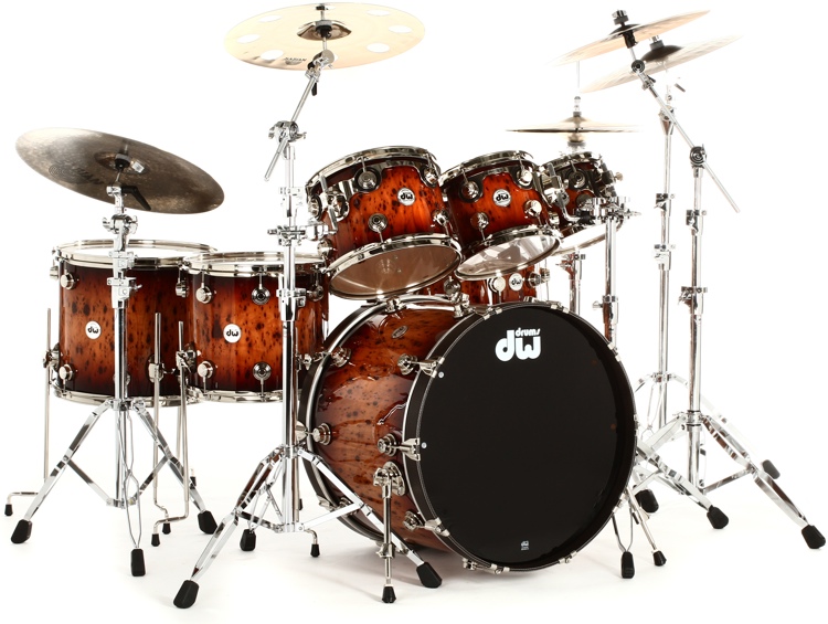 DW Collector's Exotic Cherry 7-piece Drum Set Review by Sweetwater ...