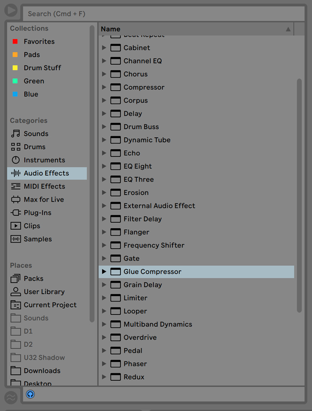 Ableton favorites folder settings