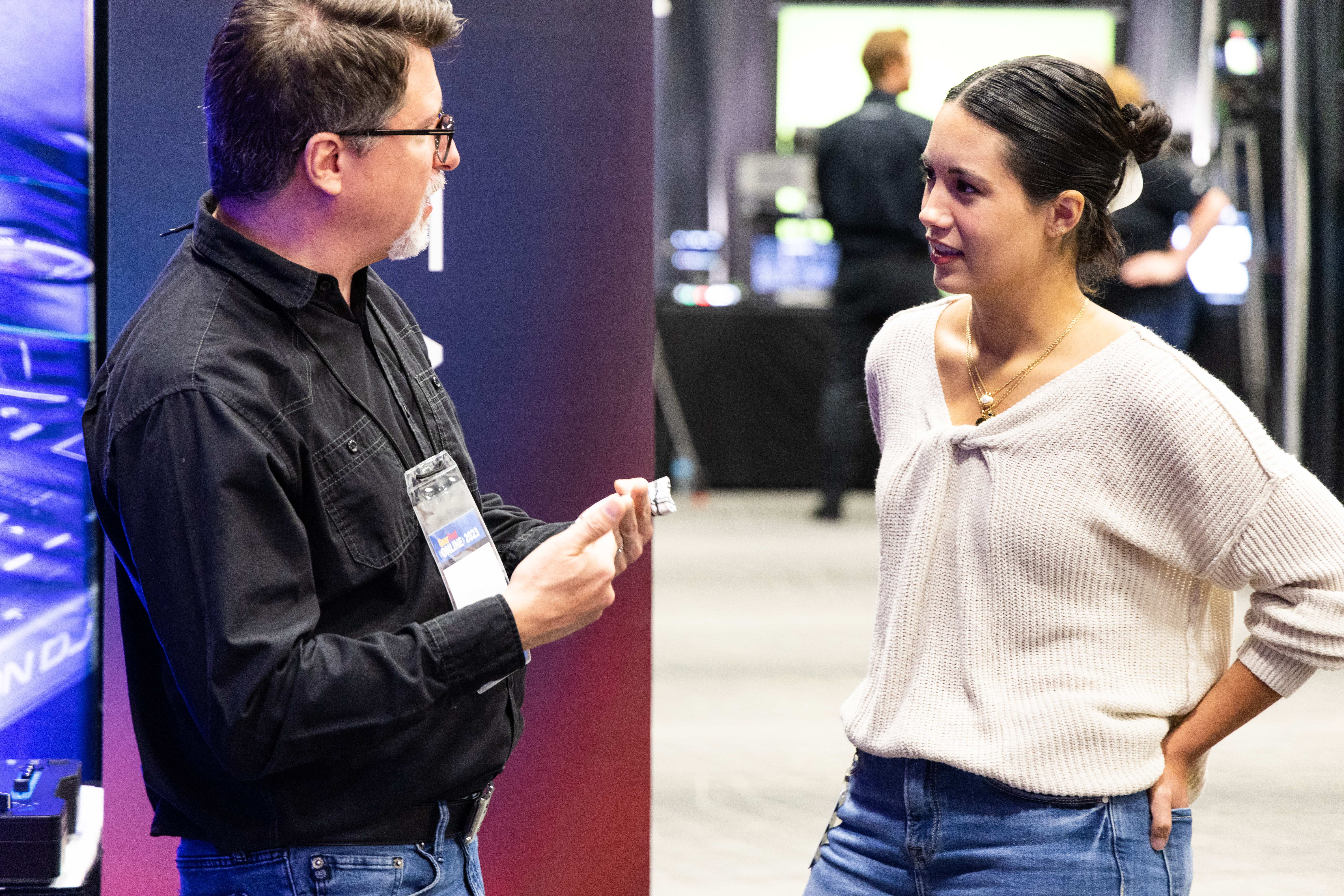 Sweetwater Store Senior Manager Julia Kever networks with vendors at GearFest 2023.