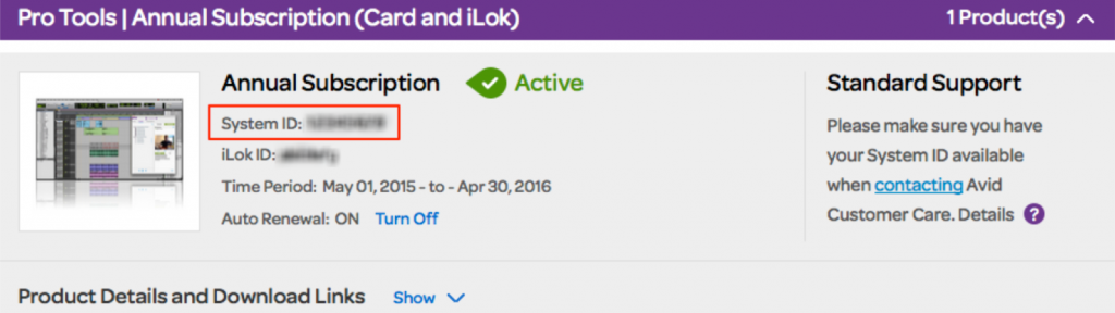 Pro Tools system ID location
