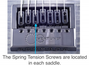 Arrow pointing to the spring tension screw on the Evertune.