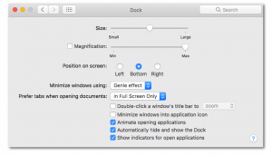 Dock in System Preferences