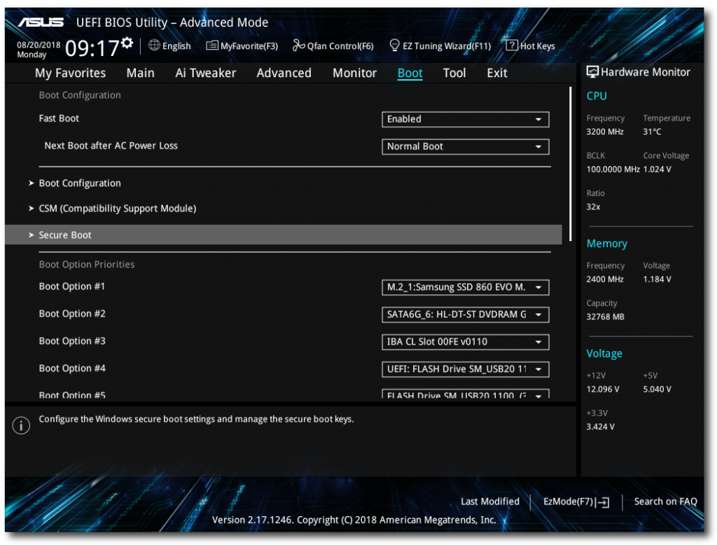 Creation Station BIOS Main Boot Screen