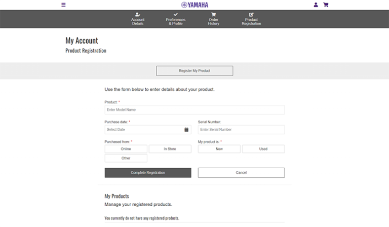 Yamaha product registration