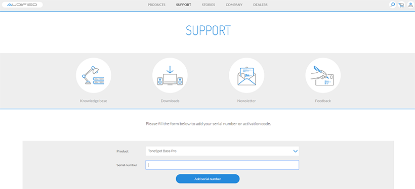 Audified Serial Number Registration Page