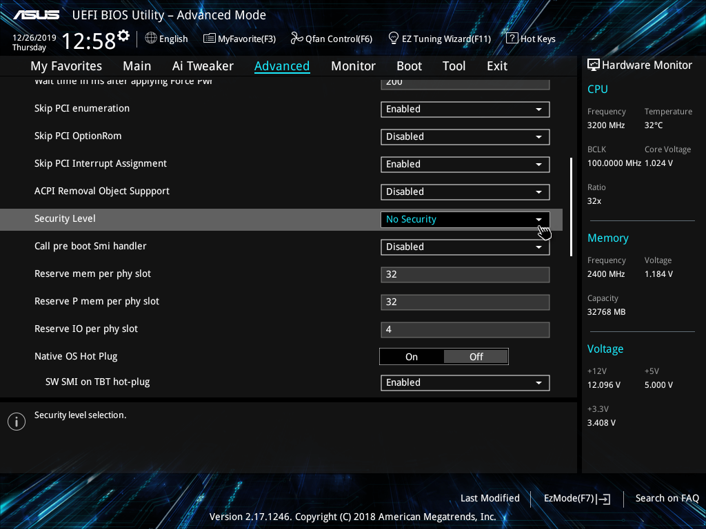 Change Security Level