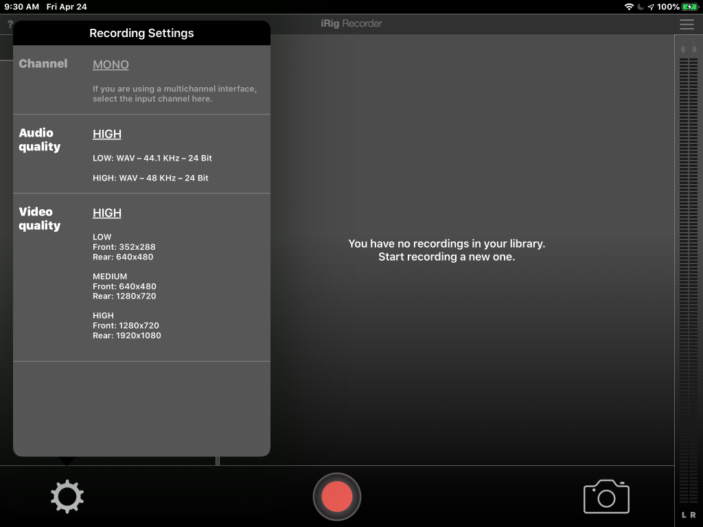 Recording Settings in the iRig Recorder app