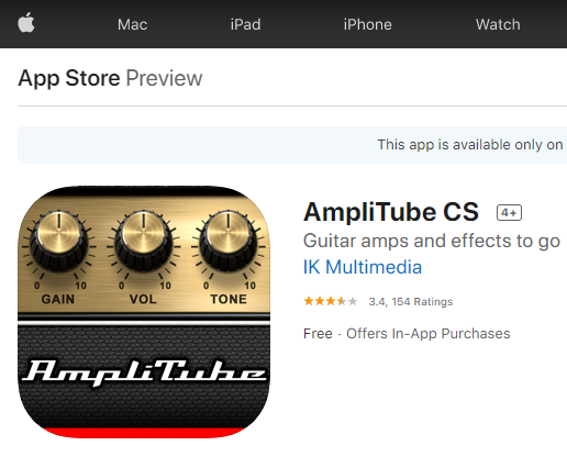 Amplitube iphone app page