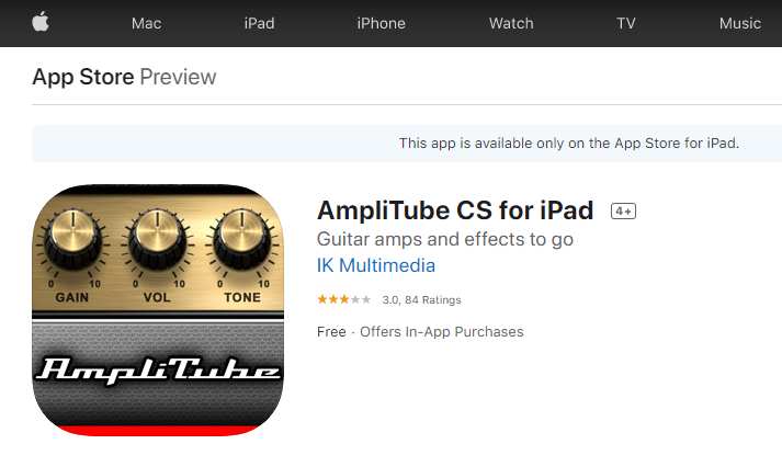 Amplitube iPad app page