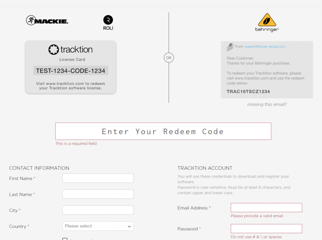 Tracktion Mackie Behringer activation