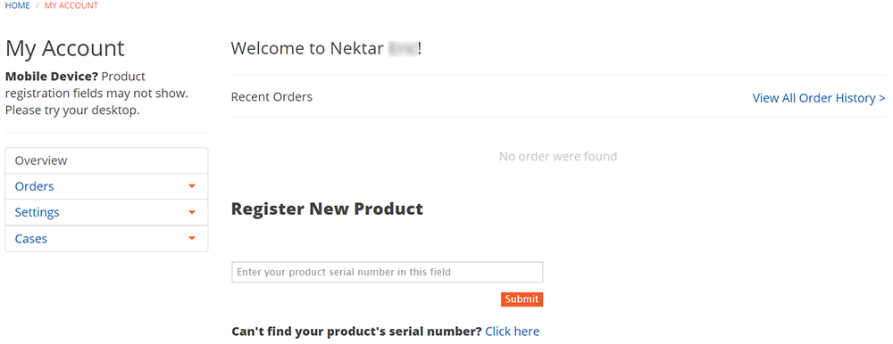 Nektar registration page