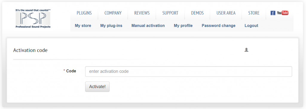 PSP Audioware registration page
