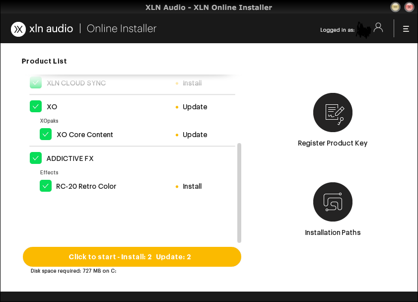 XLN Online Installer window