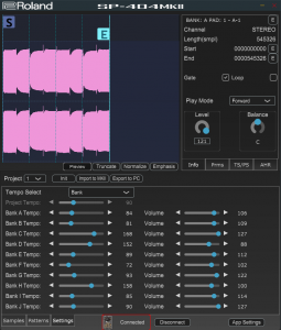 SP-404MKII app Settings View