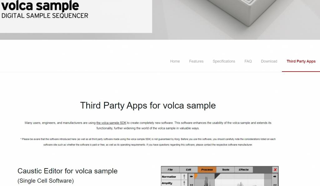 volca sample 2 third party software download page