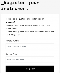 Arturia registration page