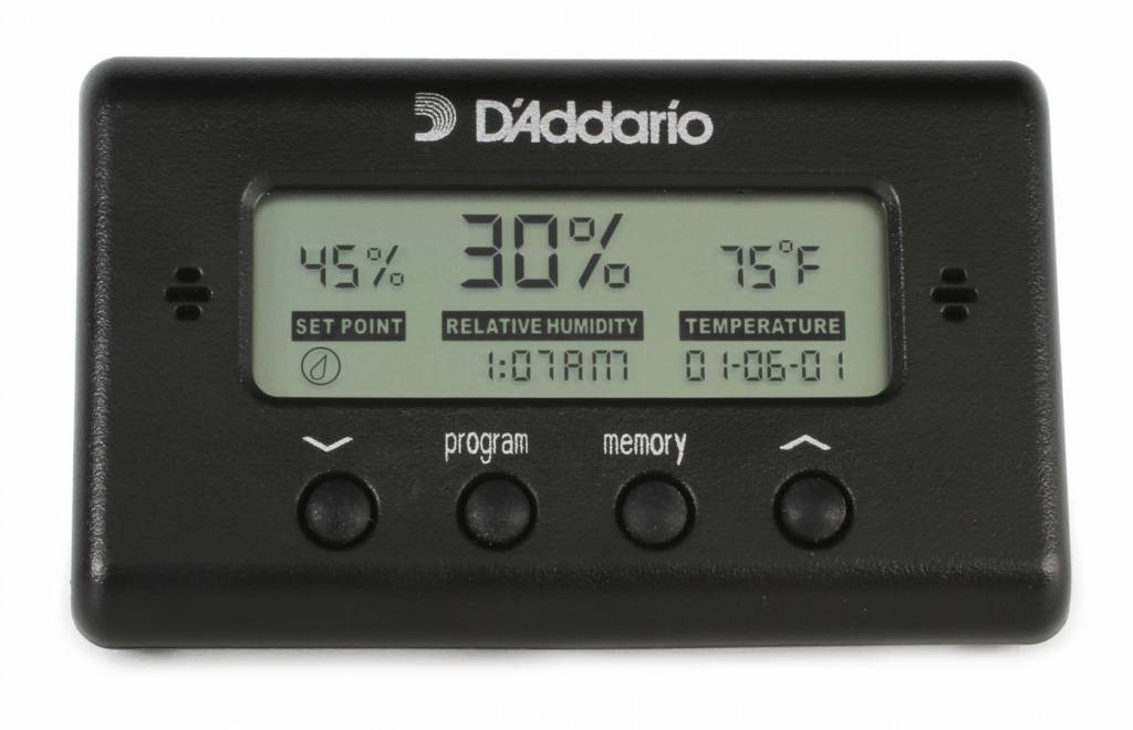 A humidity meter, or hygrometer, that fits inside your ukulele case