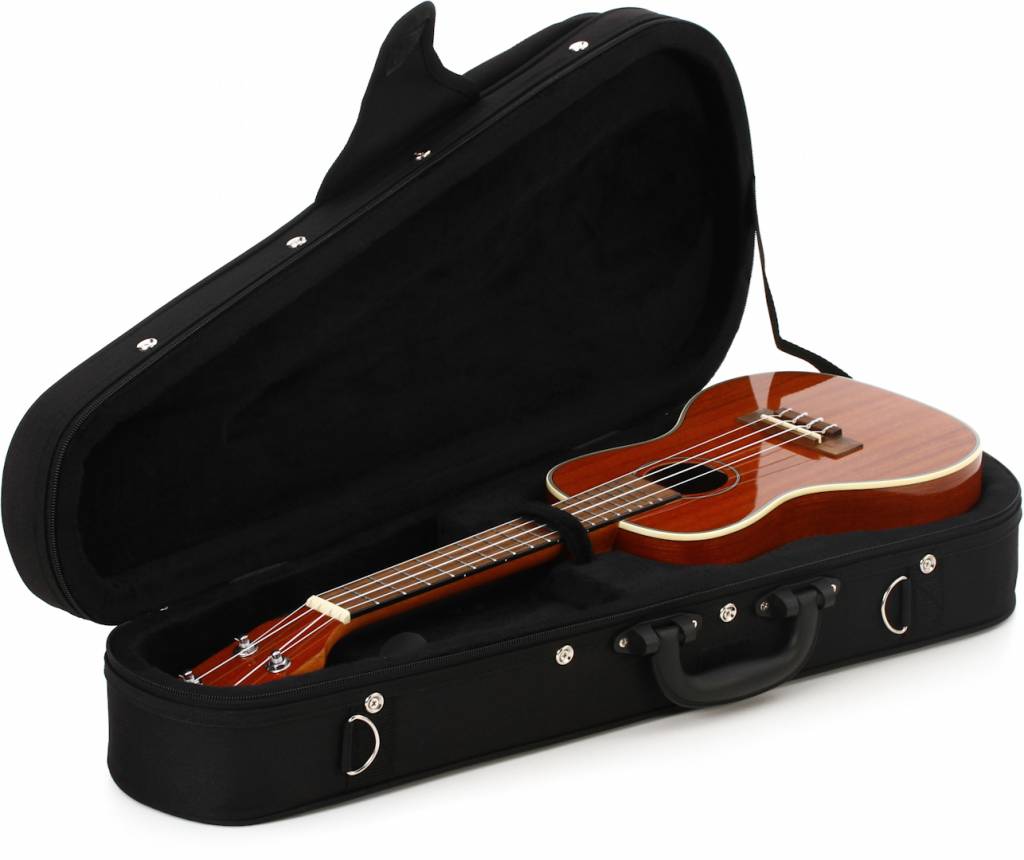 A concert ukulele in a foam hardcase