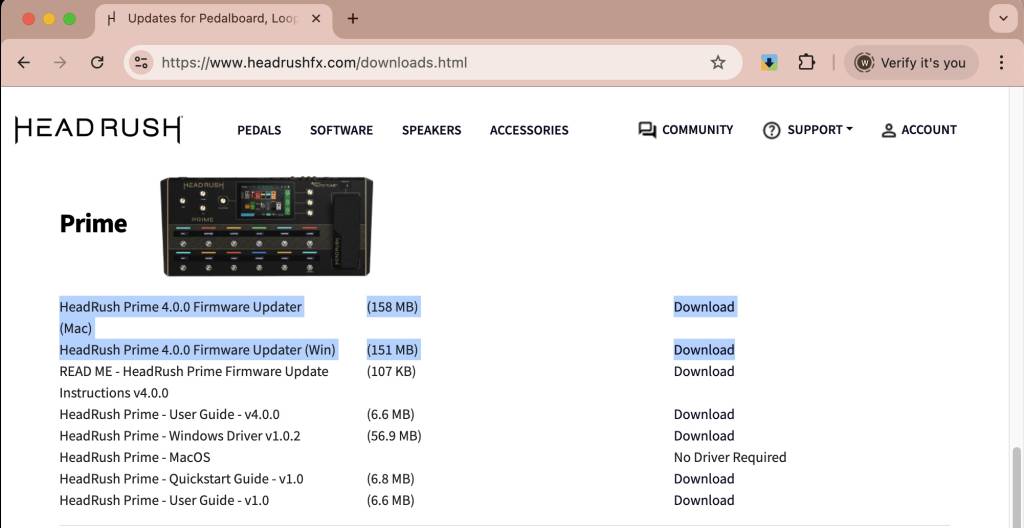 HeadRush Prime Firmware Update Download