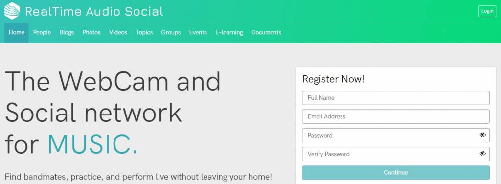 RealTime Audio Sign Up page