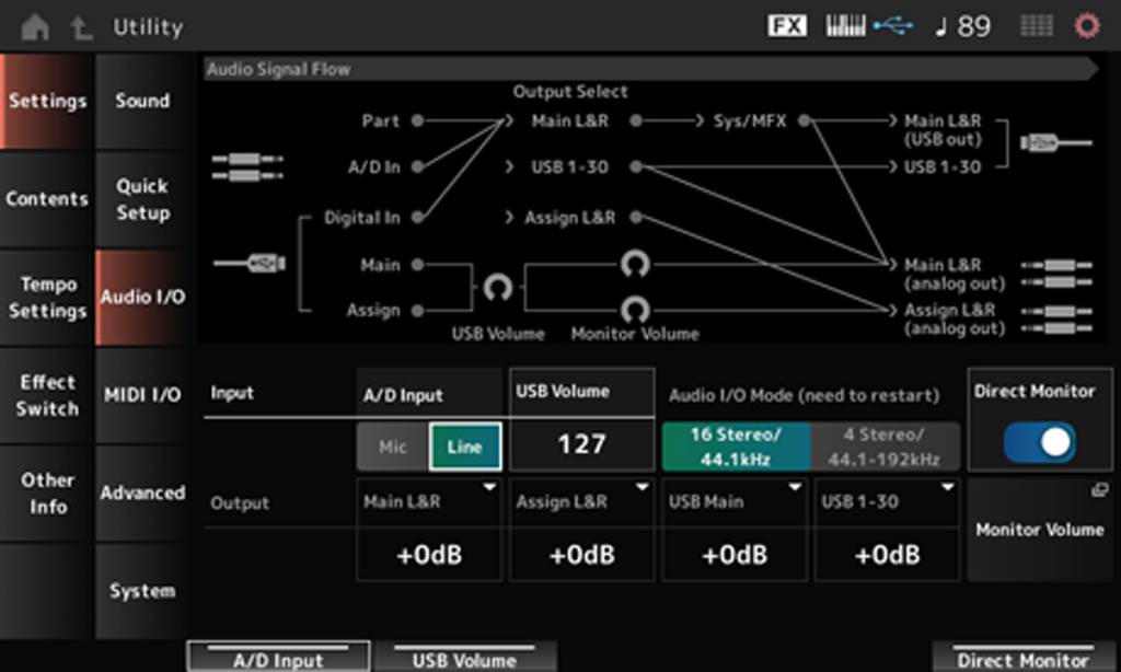 Montage M AUDIO IO screen