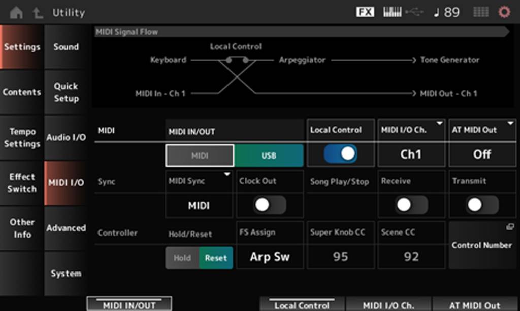 Montage M MIDI IO screen