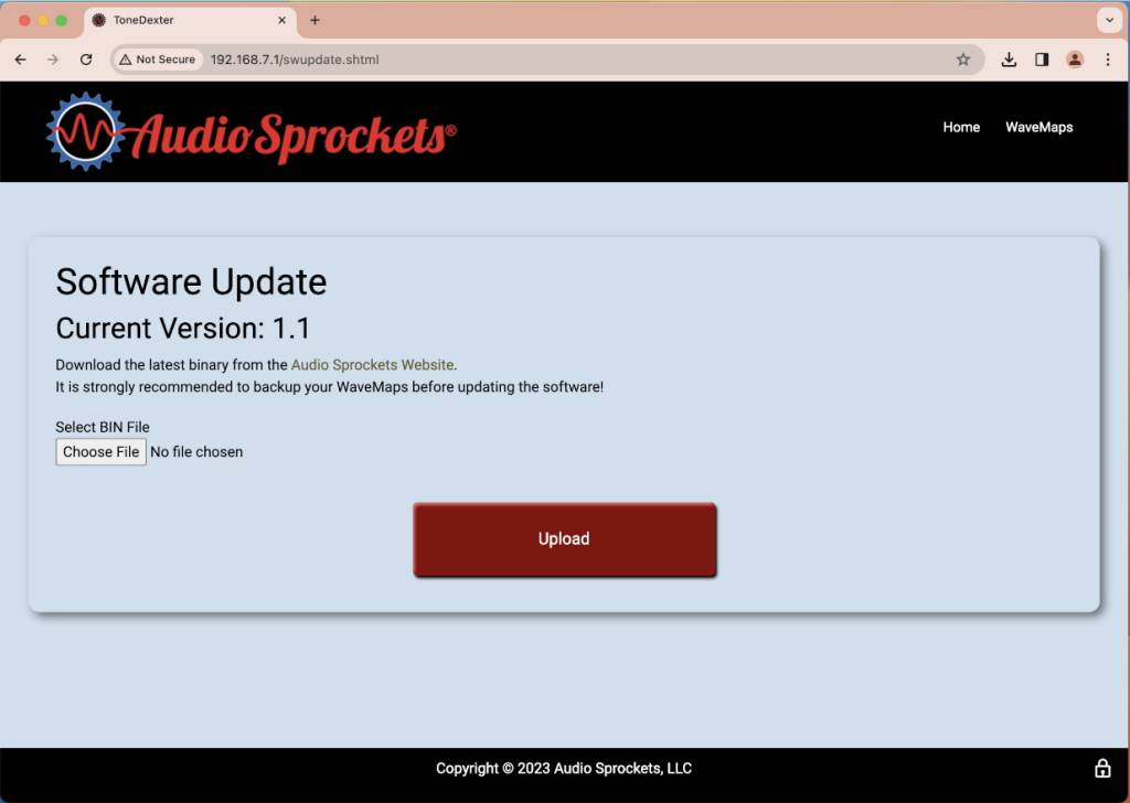 ToneDexter Browser Software Update Page