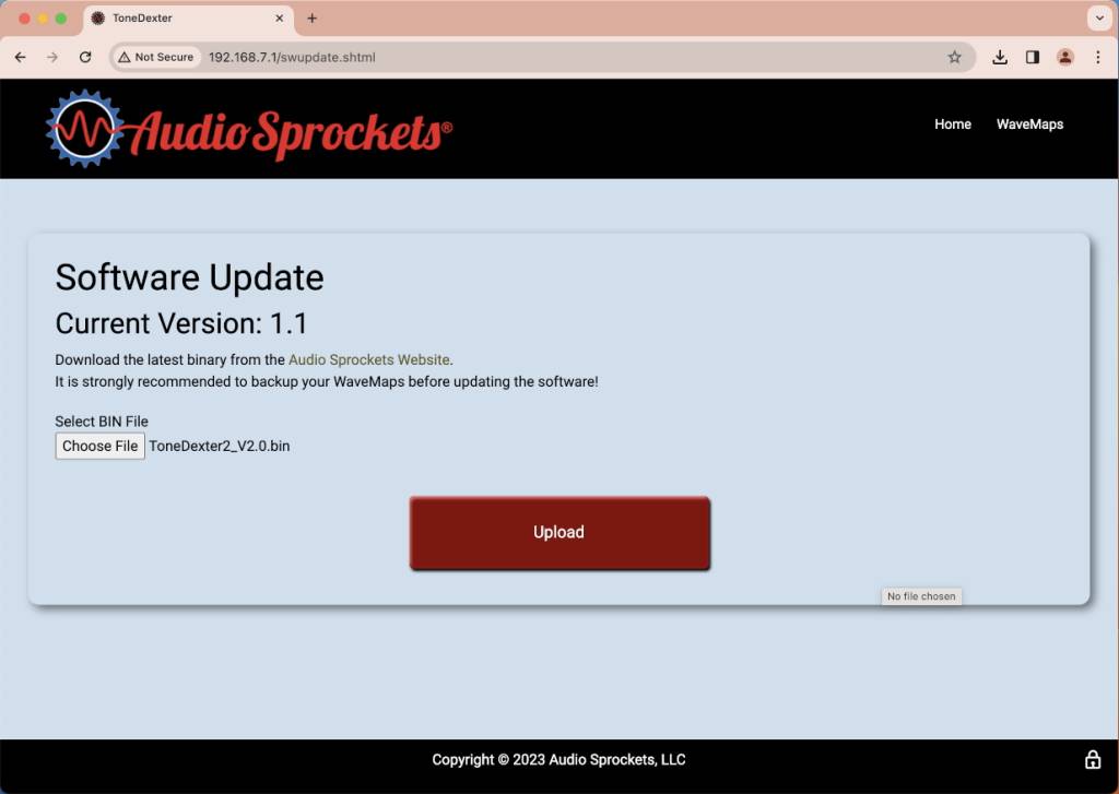 ToneDexter Browser Software Upload