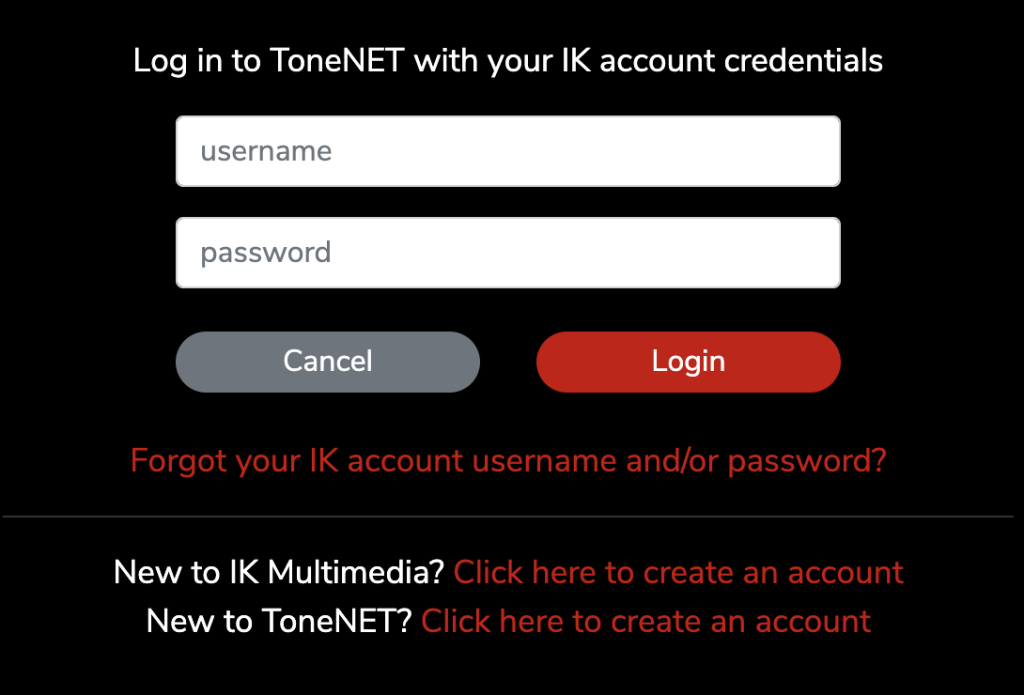 ToneNET sign in page
