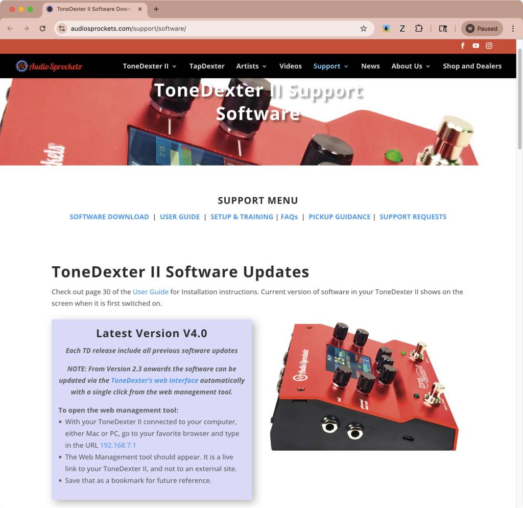 tonedexter software update page