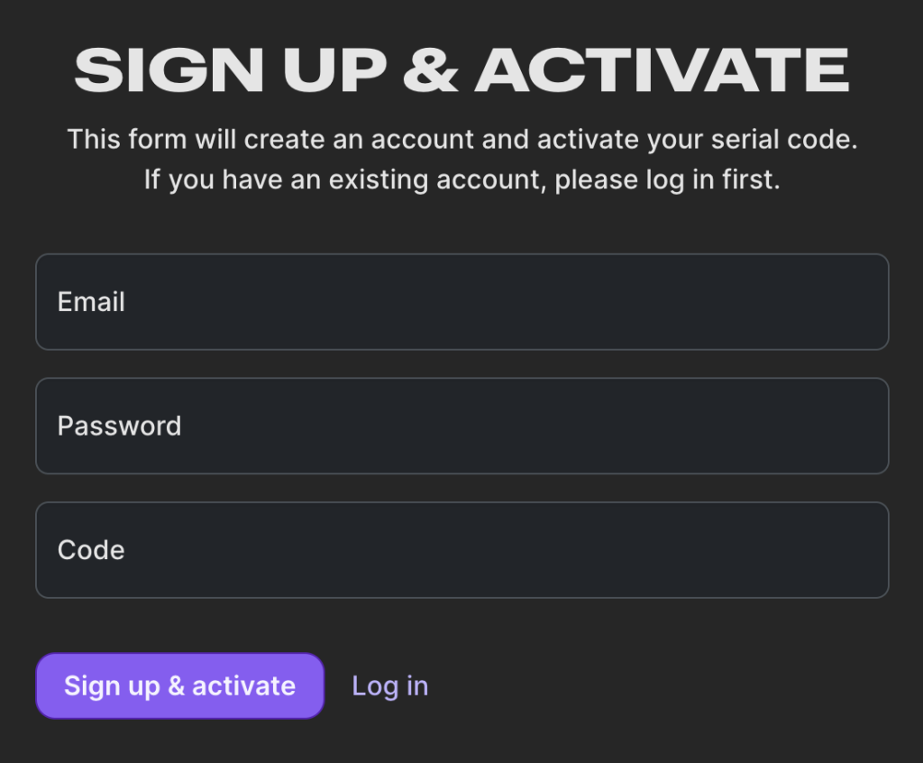 Minimal audio registration page