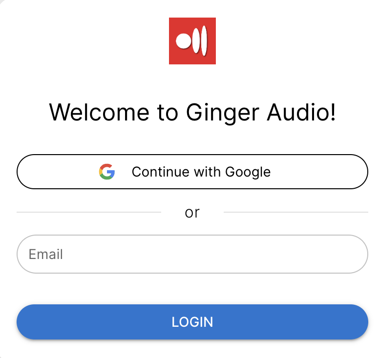 Ginger Audio account sign in page