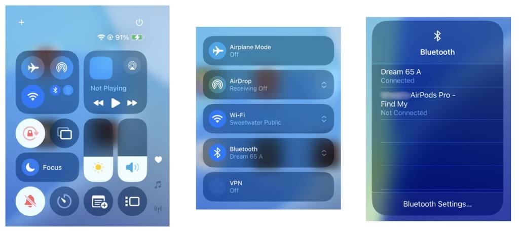 iPad Bluetooth in Control Center