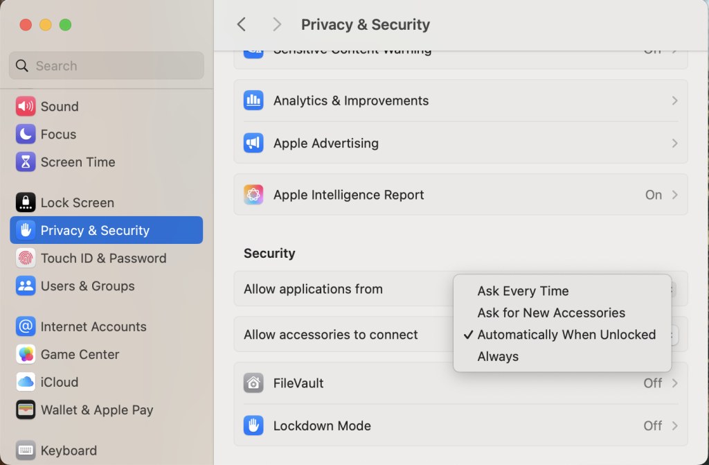 Allow accessories to connect