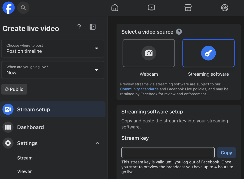 Facebook live stream key