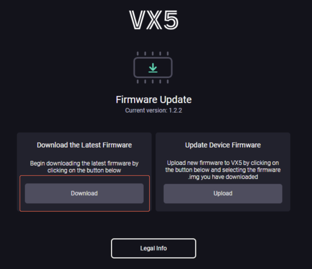 Headrush VX5 firmware update page