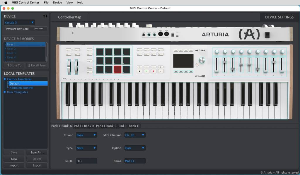 arturia midi control center